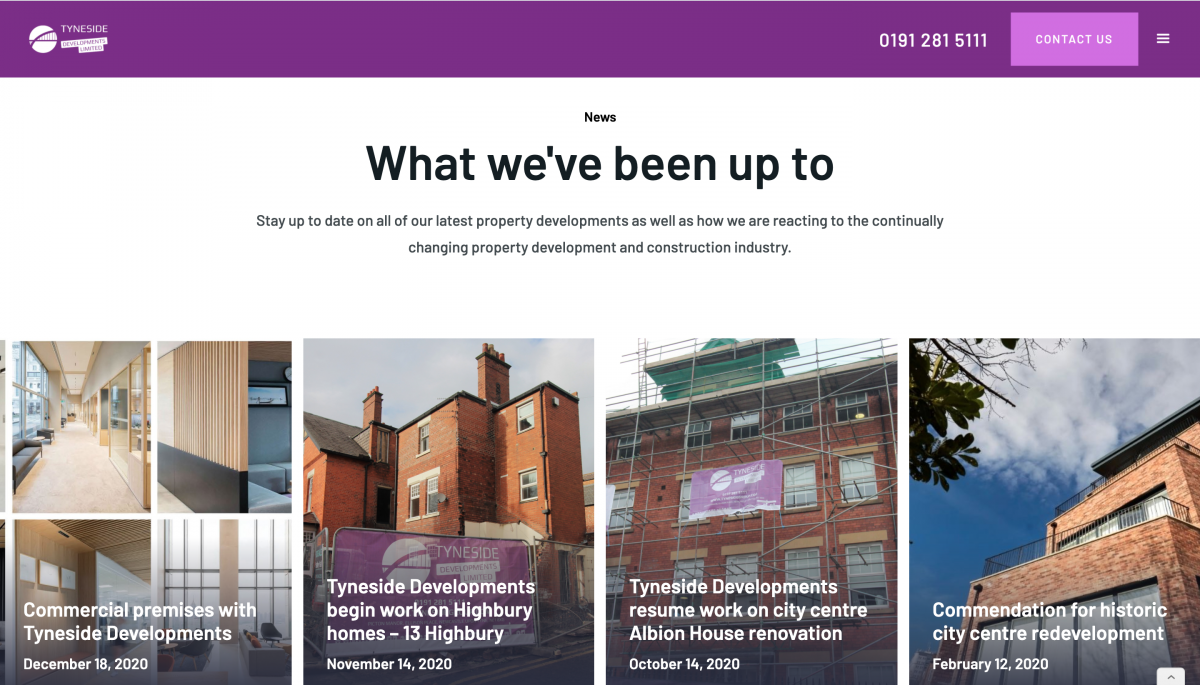 Tyneside Developments News Page Screenshot